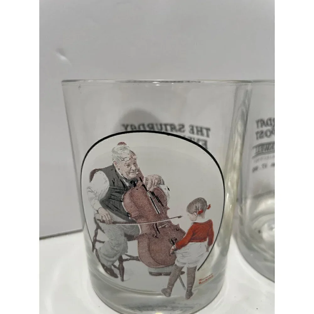 Vintage THE SATURDAY EVENING POST NORMAL ROCKWELL 4 GLASS SET COLLECTION